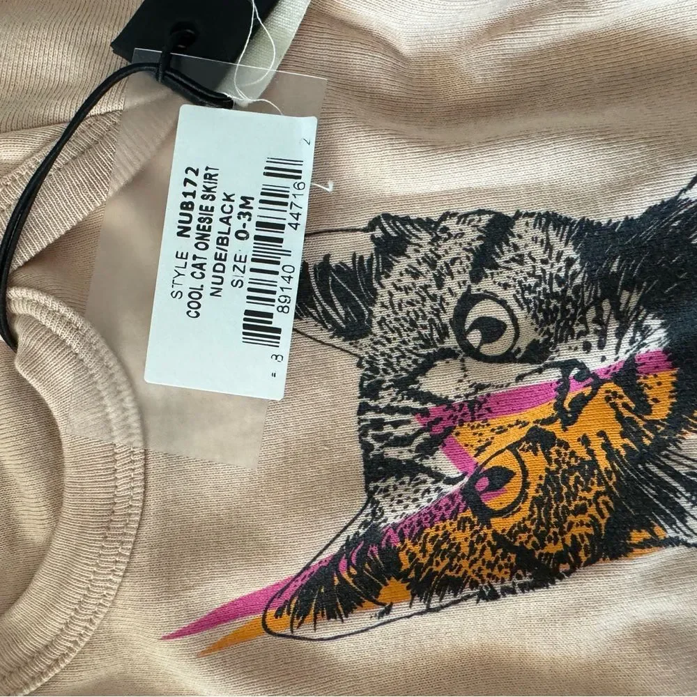 NUNUNU Cat Print Top with Black Skirt 0-3 months NWT